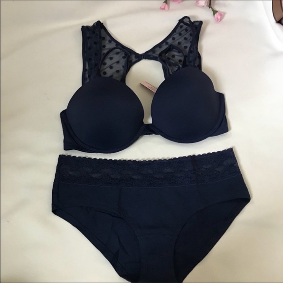 Victoria's Secret Other - VS blue lace push up bra and panty set 34D / M